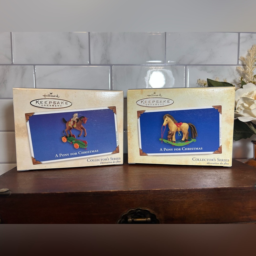 Hallmark Keepsake A Pony For Christmas Horse 2002/2004 Ornament Set of 2